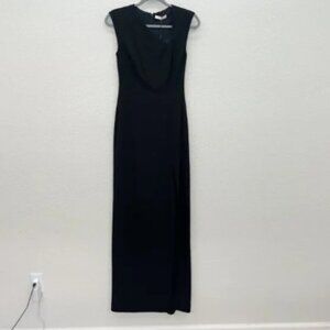 Halston Heritage Evening Collection Black Cap Sleeve Dress w Slit Womens 0 NEW